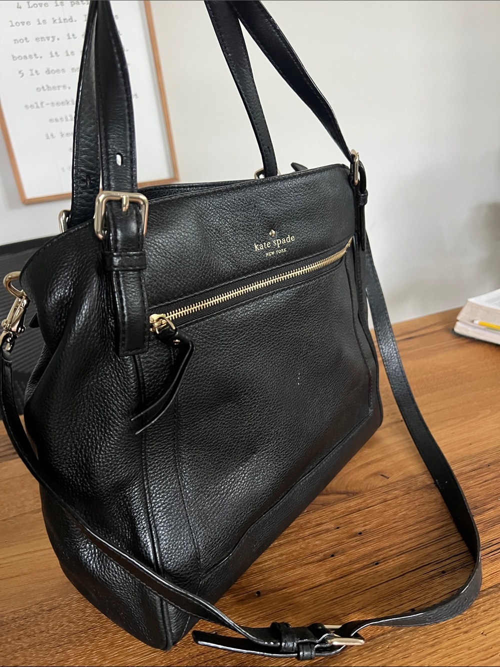 kate spade Black Pebbled Leather Shoulder Bag with Gold Hardware - Picture 6 of 10